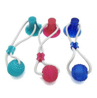 balle avec ventouse pour chien bleu, rose et turquoise