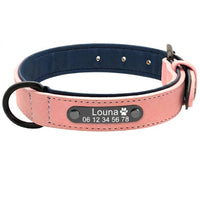 Collier pour chien en cuir rose avec plaque gravée personnalisable