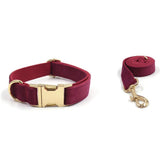 Ensemble laisse et collier pour chien personnalisée en bordeaux velours