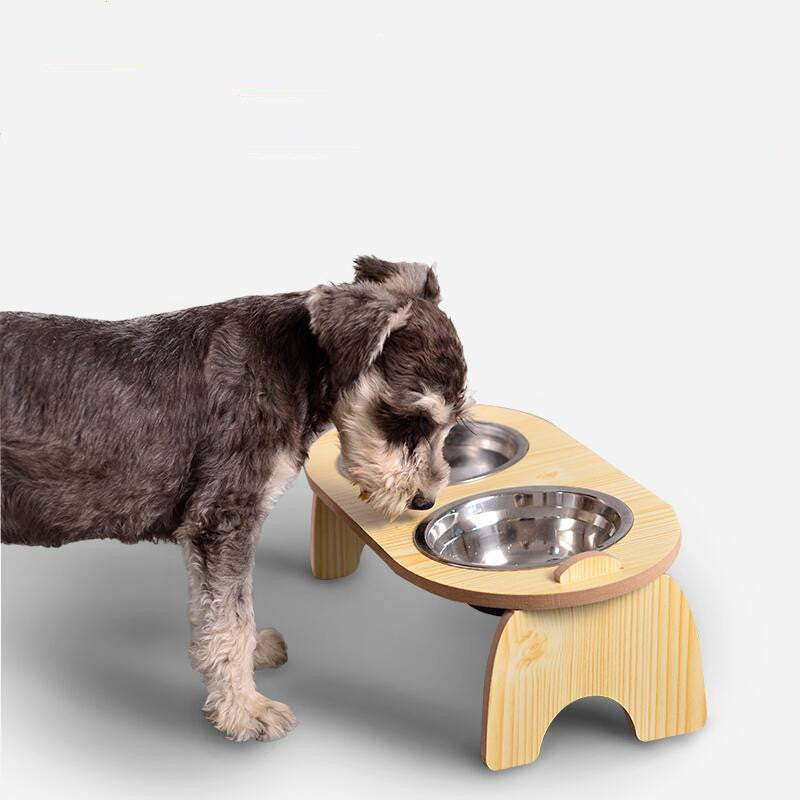 Gamelle Surélevée Pour Chien Et Chat – Support En Bois Massif Et Acier Inoxydable – Hauteur Réglable 6 Niveaux – Plateau Incliné 15° - 4