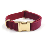 Collier pour chien personnalisé en velours bordeaux avec laisse assortie