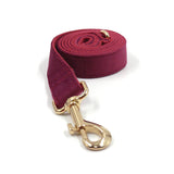 Collier pour chien personnalisé en velours bordeaux avec laisse assortie